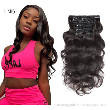 Uniky New Arrival Top Quality Body Wave Clip In Hair Extensions For Wholesale Unprocessed Virgin 100% Human Hair